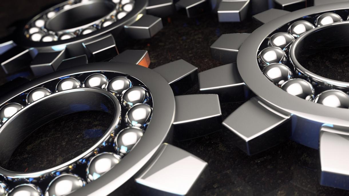 Gears using ball bearings in a grayscale image